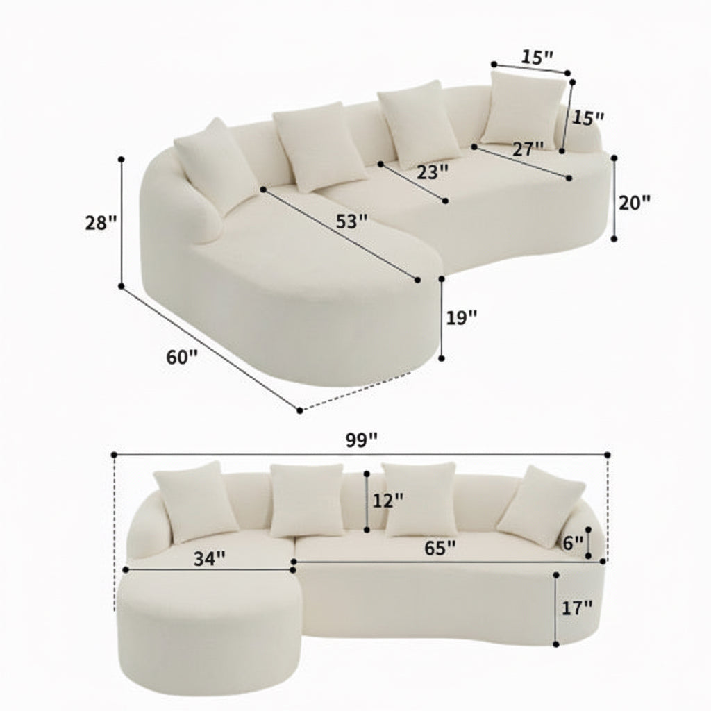 LuxeForm™ – Canapé 3 Places avec Méridienne & 4 Coussins